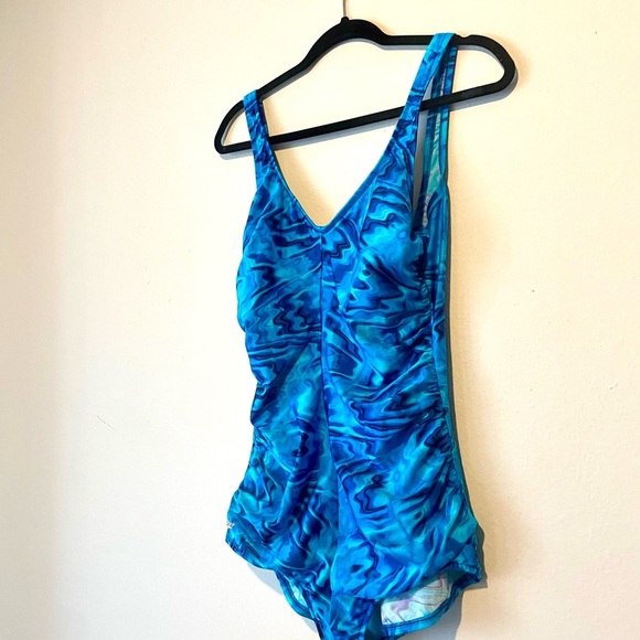 Speedo Blue Swirl One-Piece Swimsuit - Picture 4 of 9